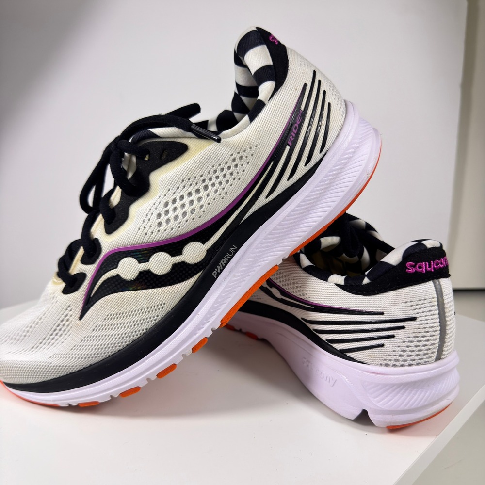 Saucony Ride 14 Running Shoes Womens 10 White Black S10650-40 Checkered PWRRUN